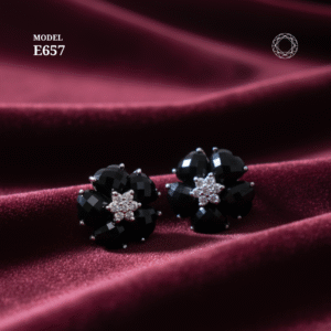 Floral Black Spinel Diamond Earrings Model E657